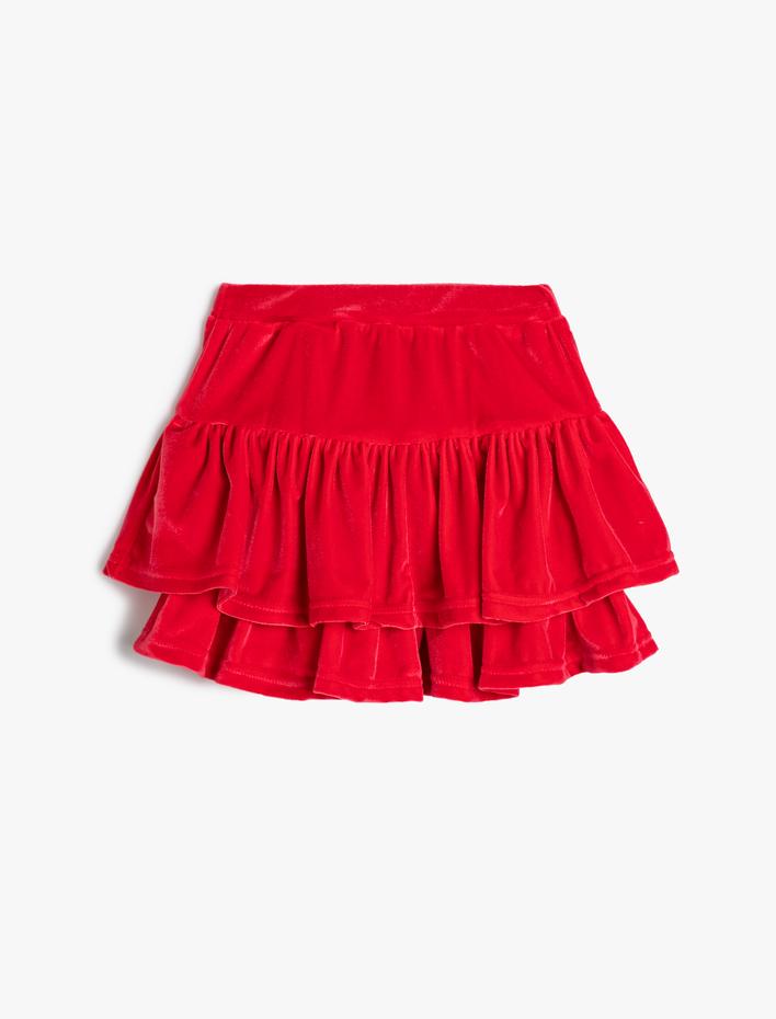 Kız Çocuk Kadife Etek Fırfırlı Katlı