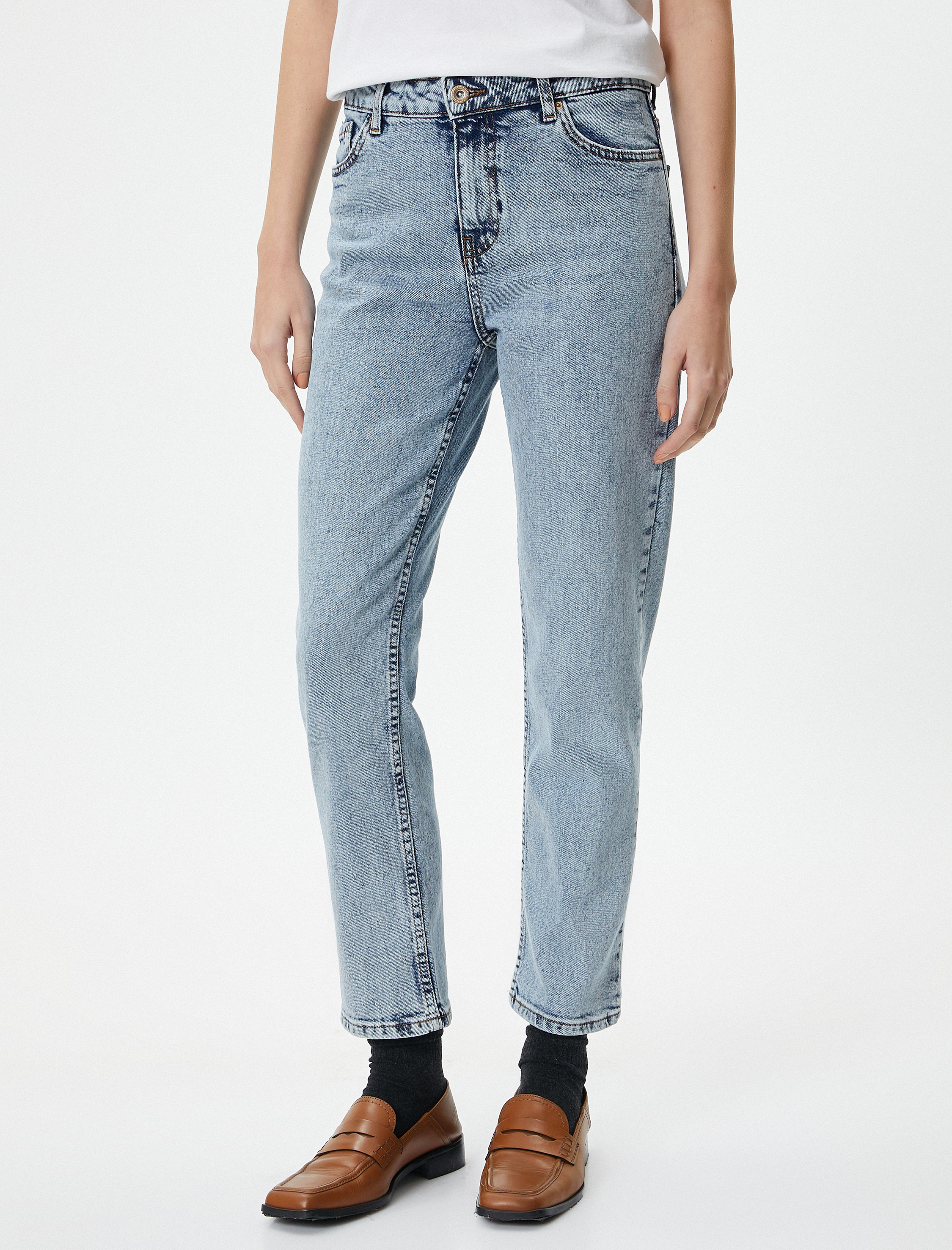   Yüksek Bel Kot Pantolon Dar Düz Paça Esnek - Eve Slim Jean