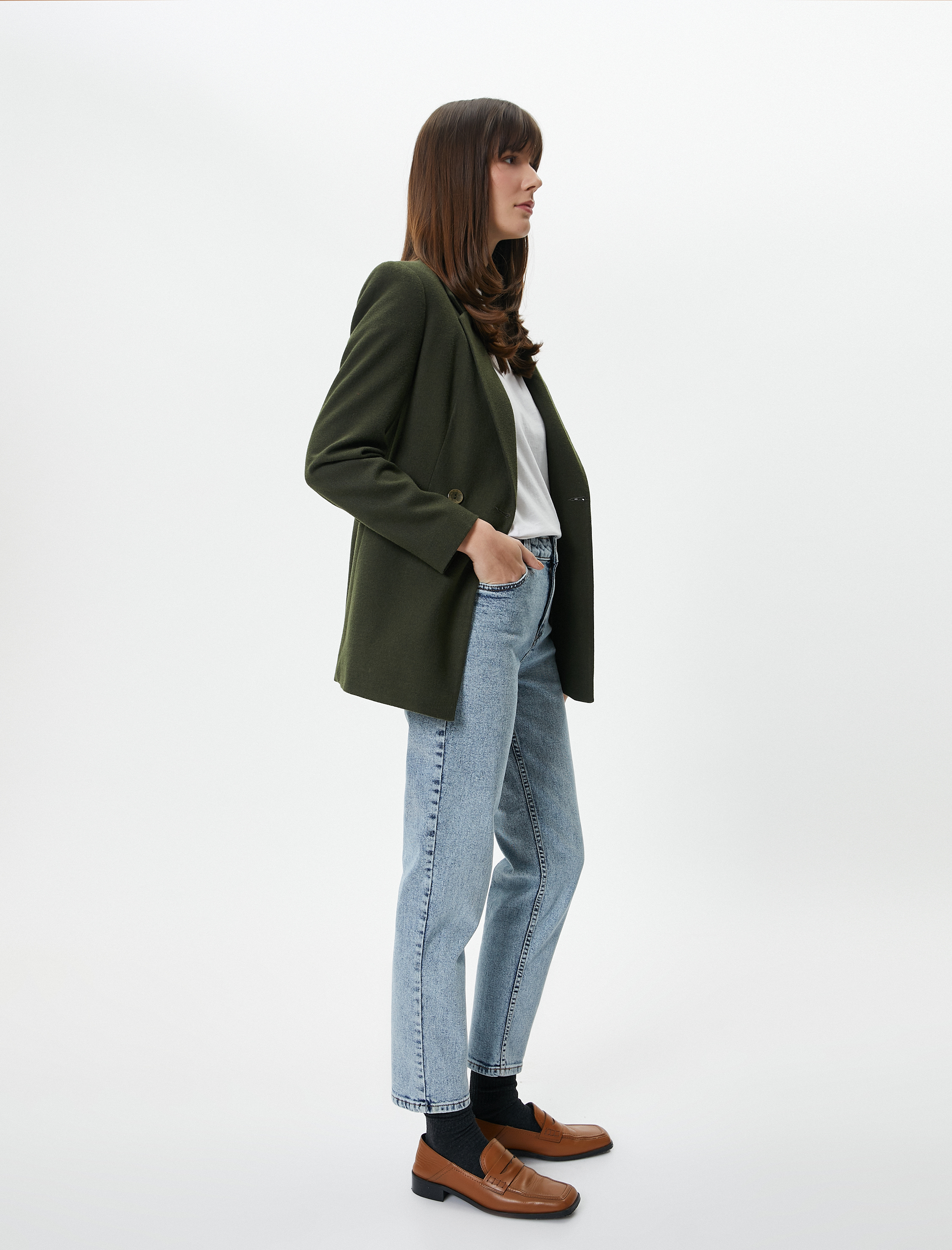   Yüksek Bel Kot Pantolon Dar Düz Paça Esnek - Eve Slim Jean