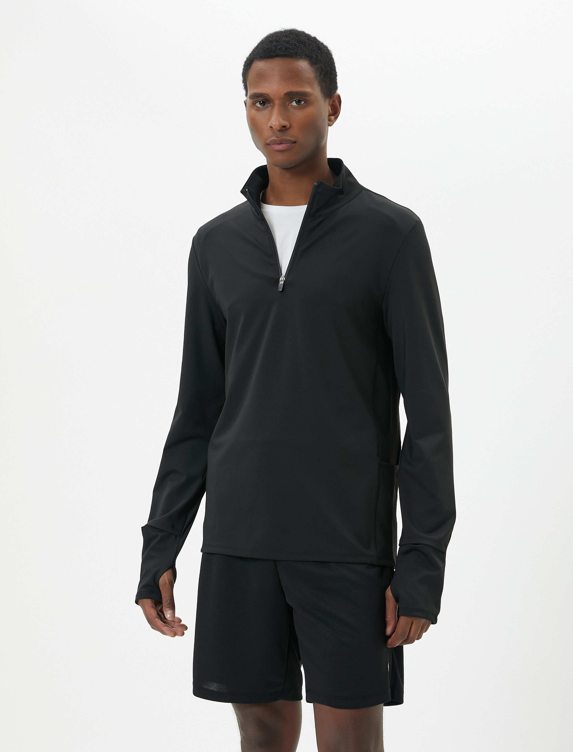   Spor Sweatshirt Yarım Fermuarlı Telefon Cebi Detaylı