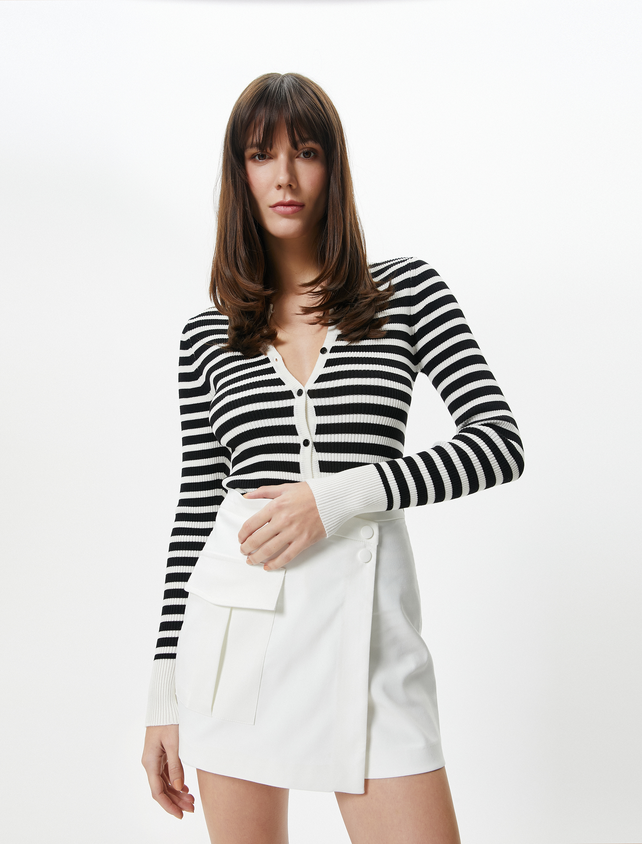   Kargo Şort Etek Cep Detaylı Mini Düğmeli Normal Bel