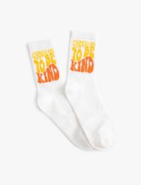 Slogan Desenli Soket Çorap