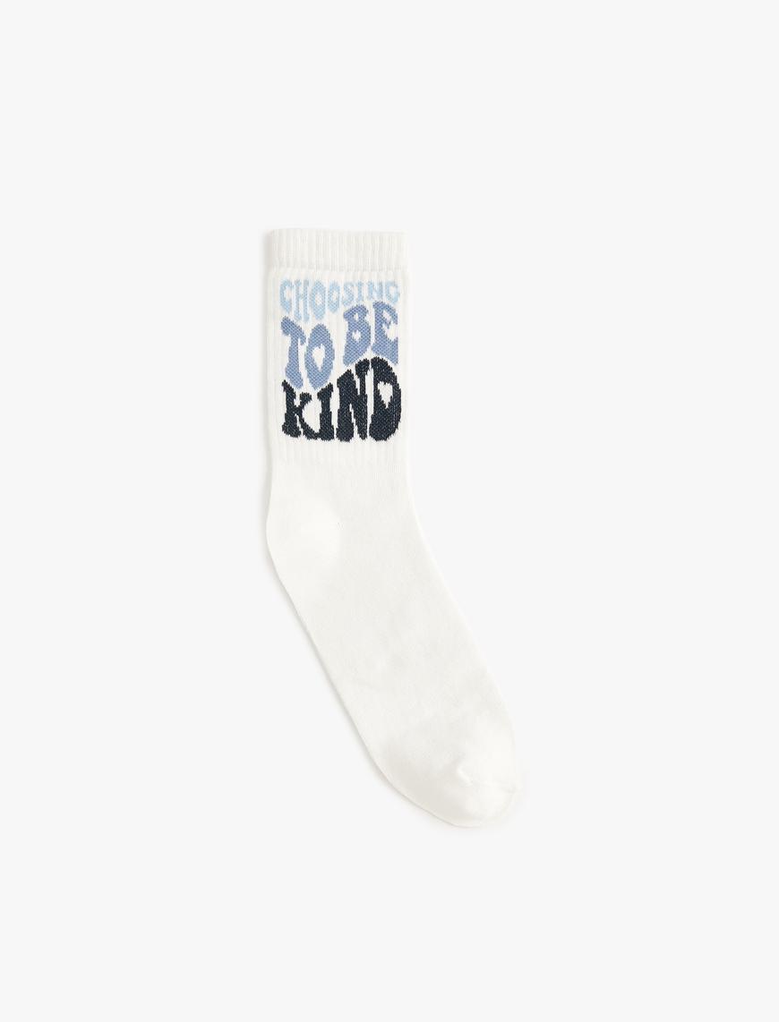 Kadın Slogan Desenli Soket Çorap