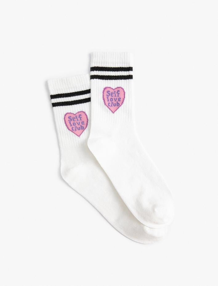 Kadın Slogan Desenli Soket Çorap