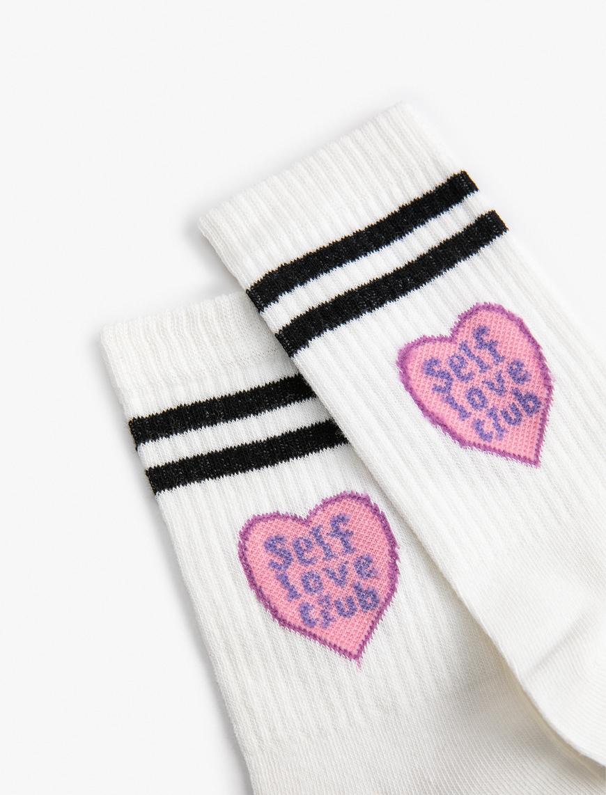  Kadın Slogan Desenli Soket Çorap