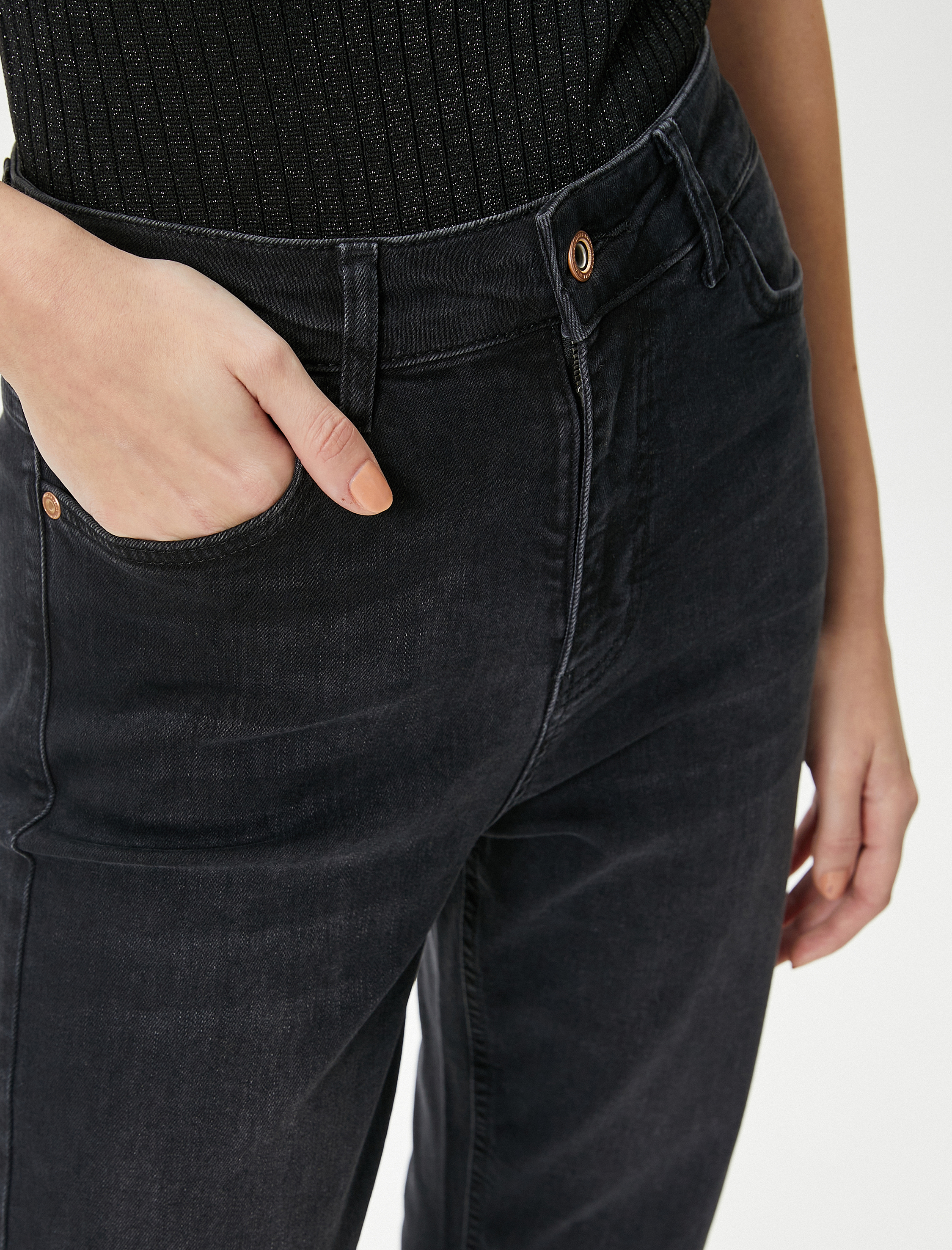   Yüksek Bel Mom Kot Pantolon Esnek Cepli Dar Kalıp Pamuklu - Slim Mom Jean