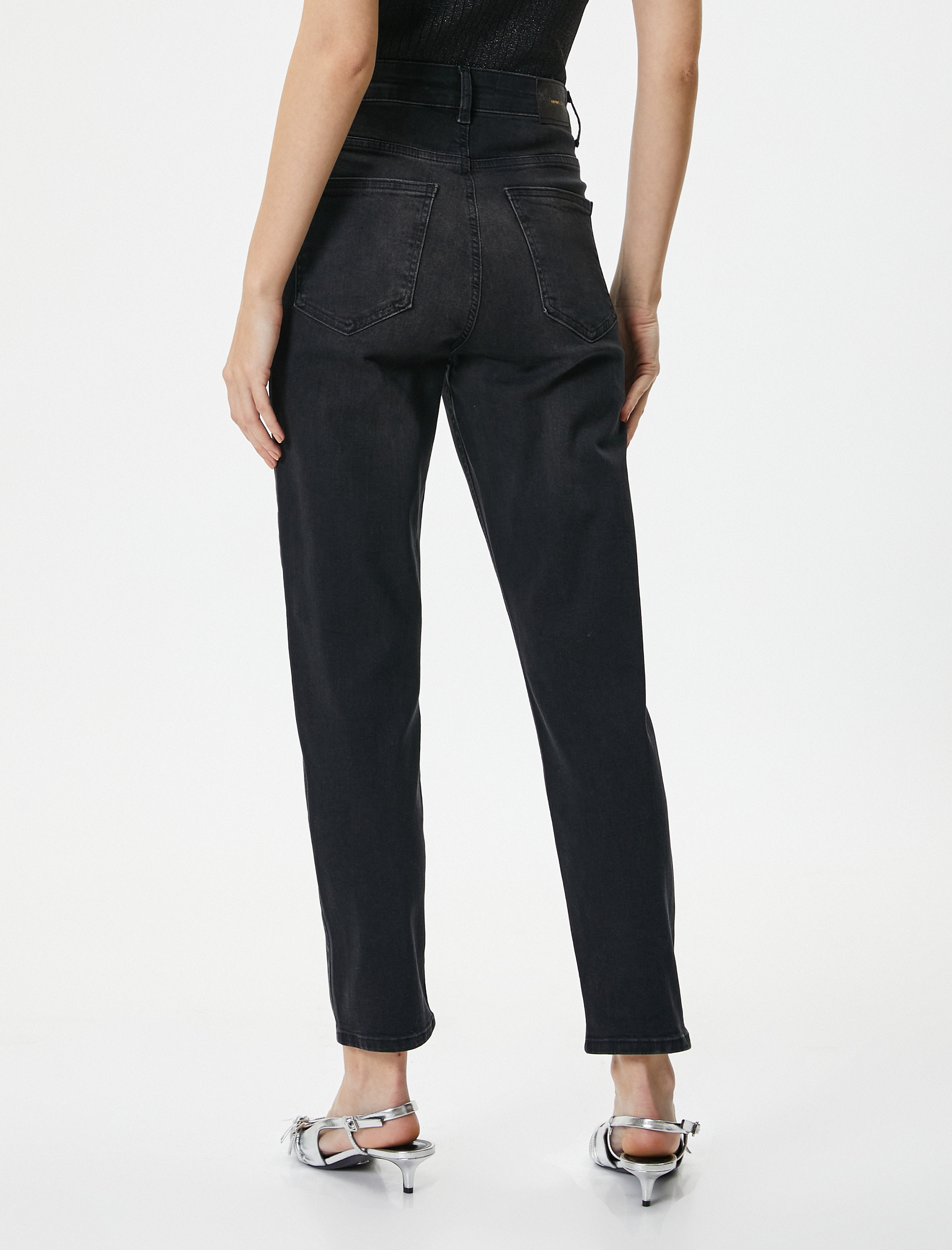   Yüksek Bel Mom Kot Pantolon Esnek Cepli Dar Kalıp Pamuklu - Slim Mom Jean