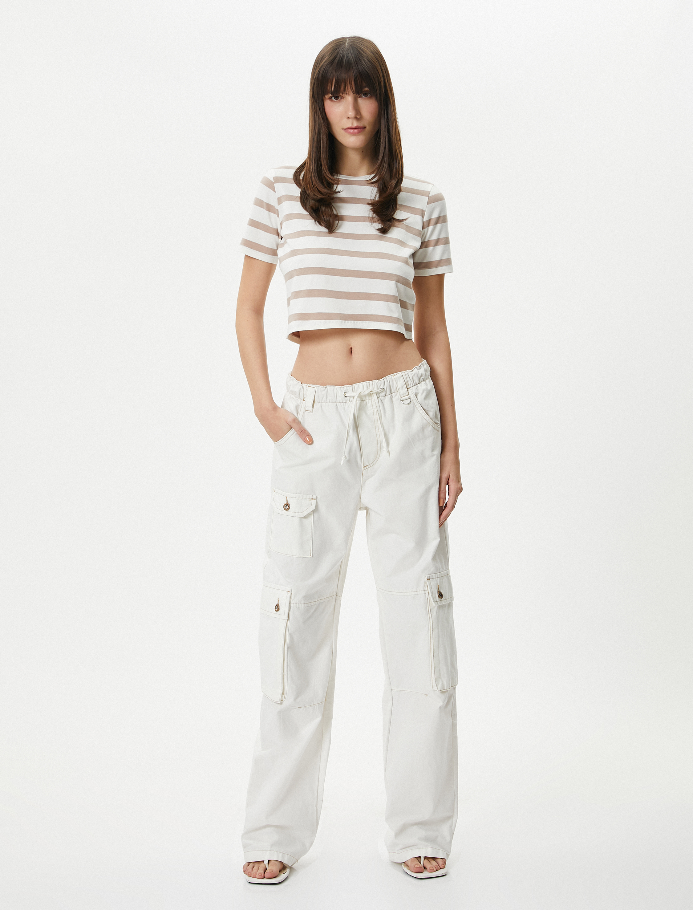   Crop Tişört Bisiklet Yaka Kısa Kollu Pamuklu