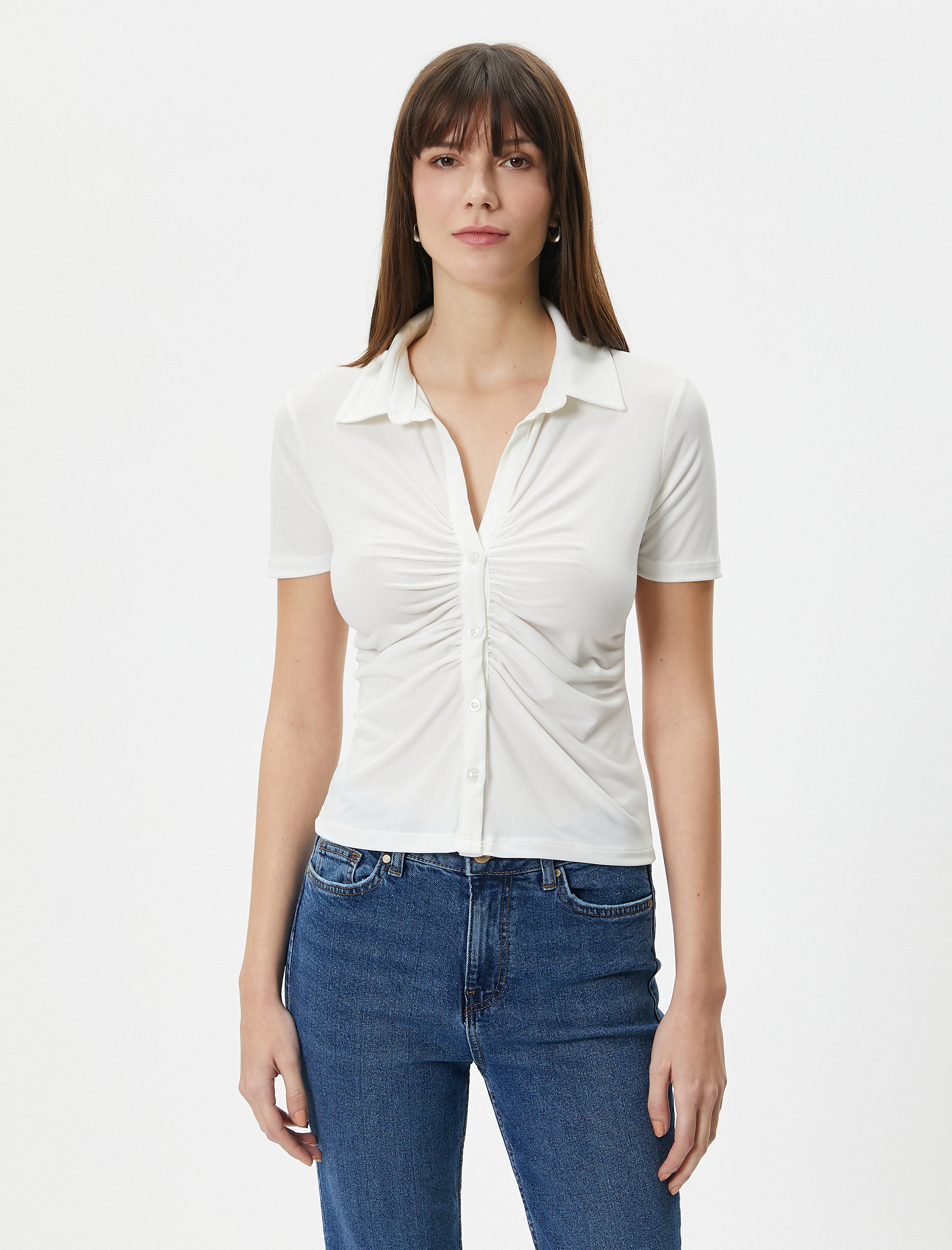   Kısa Kollu Gömlek Drapeli Düğmeli