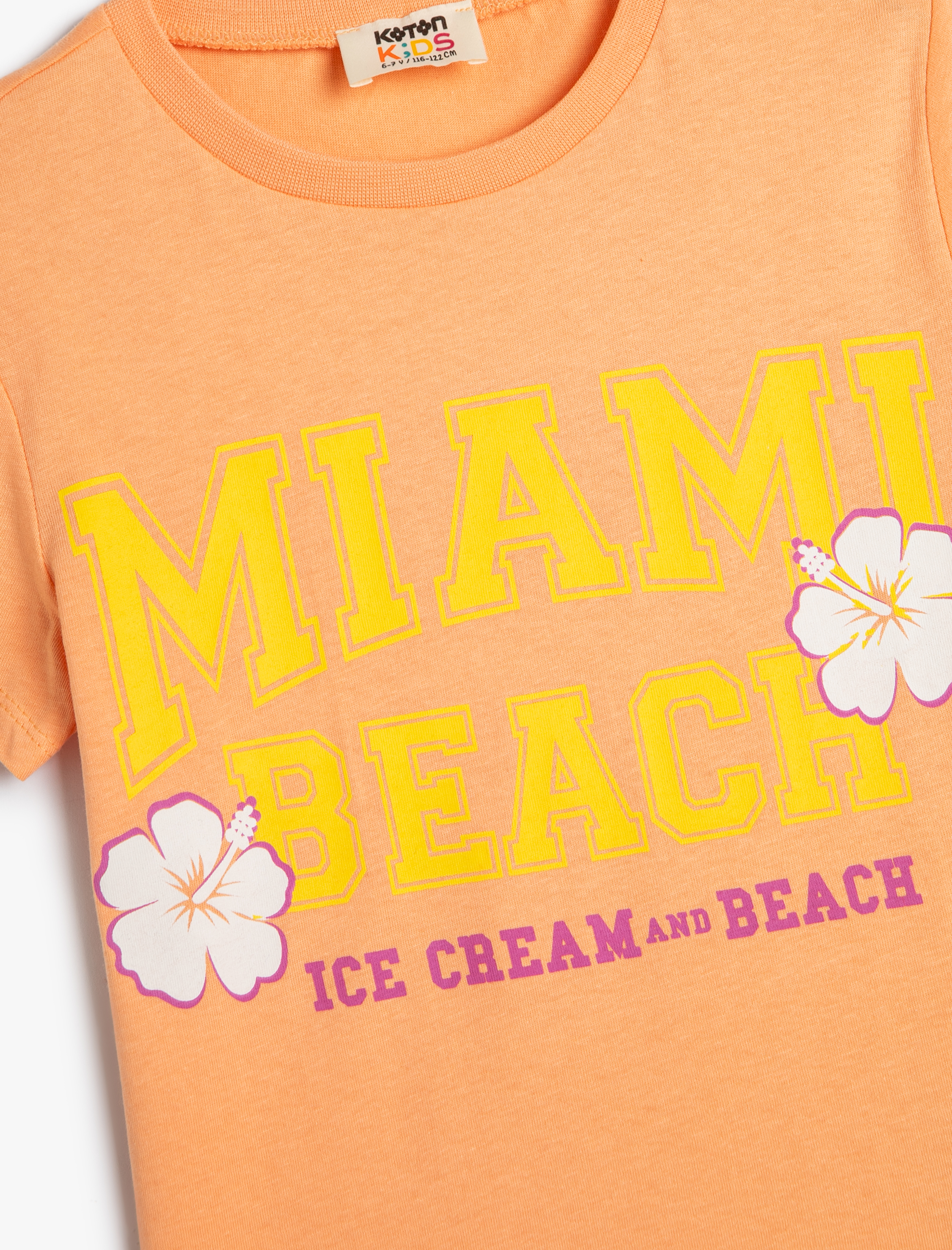  Kız Çocuk Tişört Slogan Baskılı Kısa Kollu Bisiklet Yaka Pamuklu