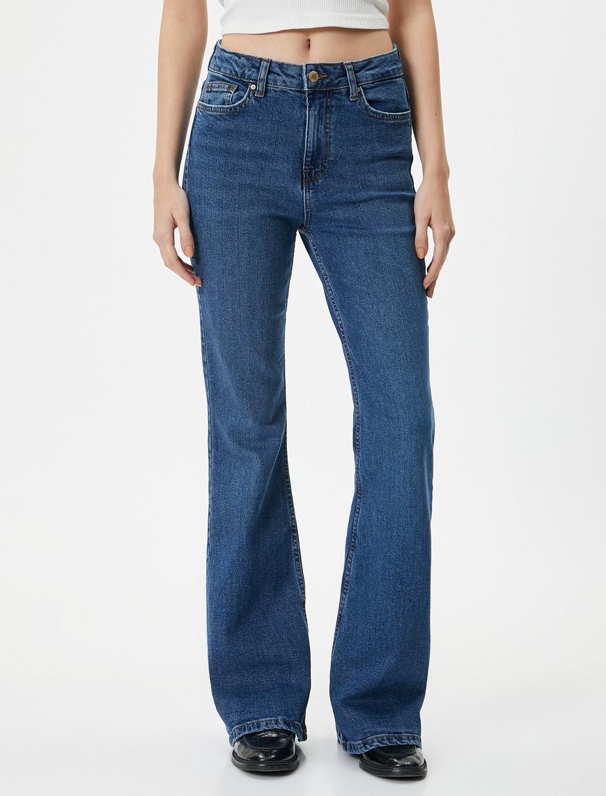   İspanyol Paça Kot Pantolon Dar Kesim Yüksek Bel Esnek Pamuklu - Victoria Flare Jeans