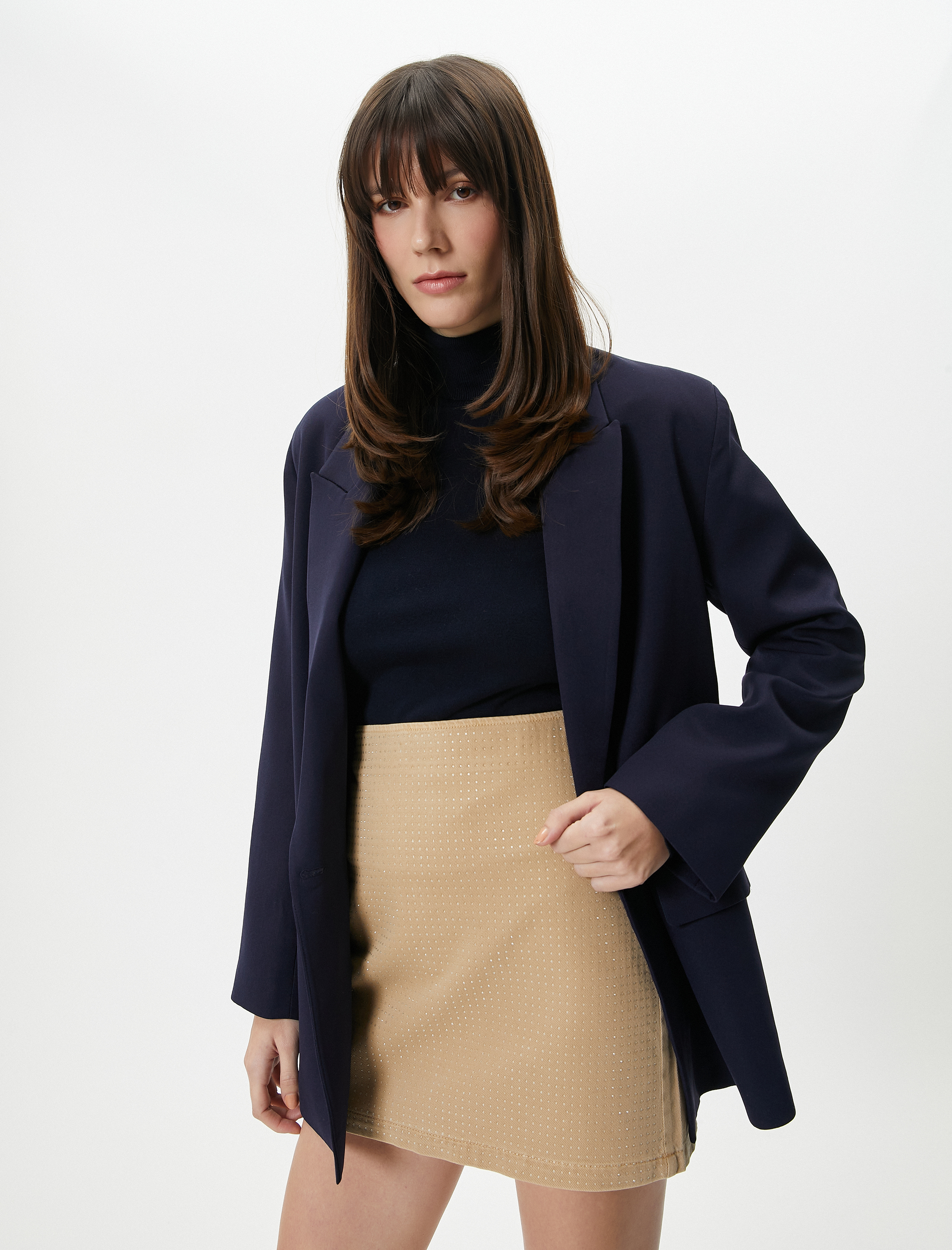 Taşlı Mini Etek Standart Bel Dar Kalıp A Kesim