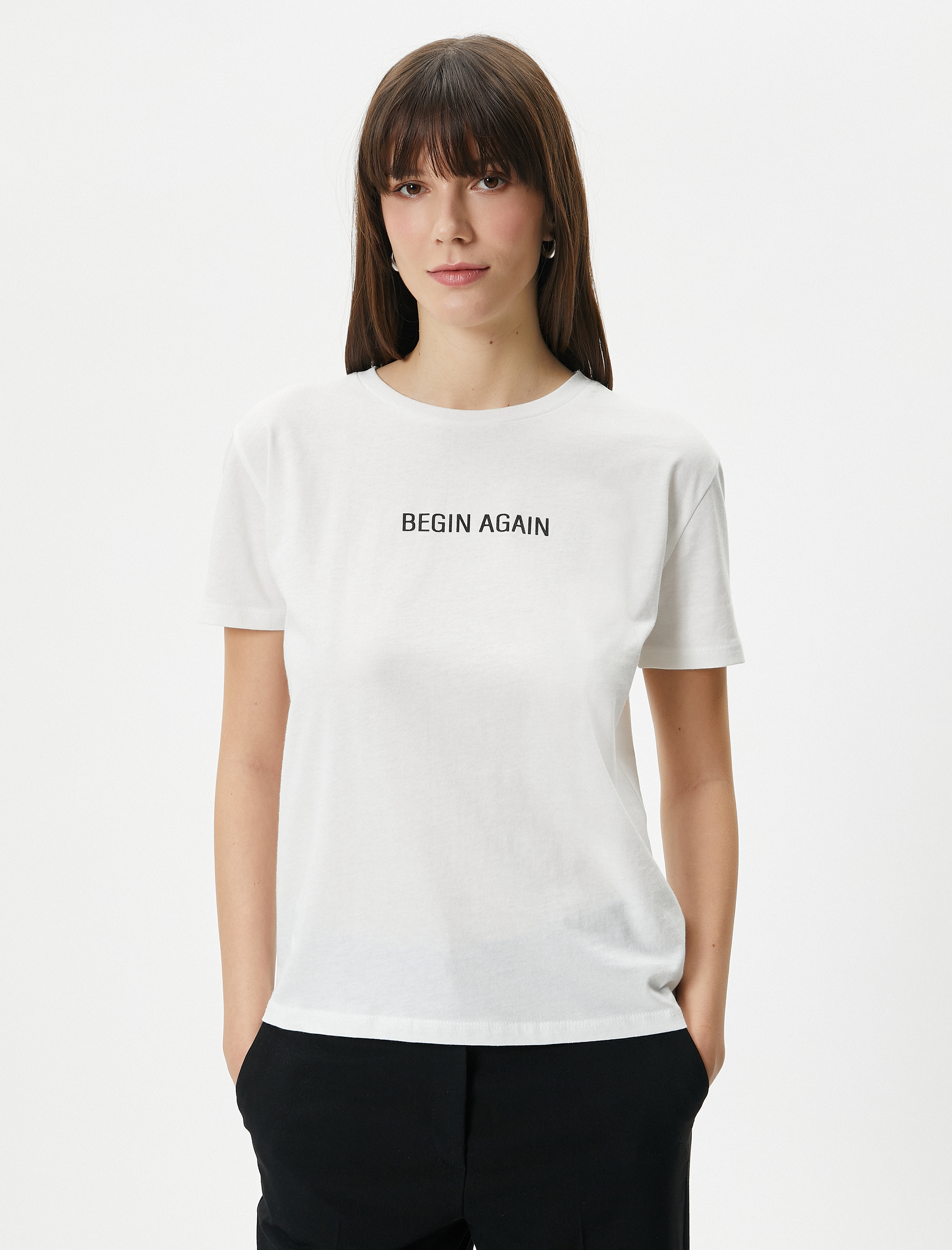   Baskılı Tişört Bisiklet Yaka Kısa Kollu Pamuklu