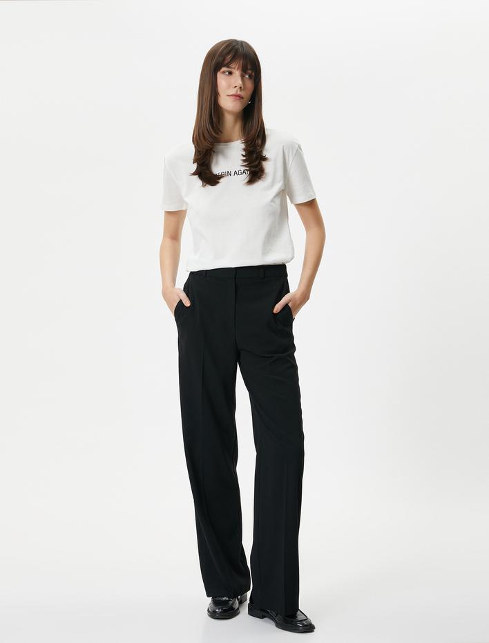  Baskılı Tişört Bisiklet Yaka Kısa Kollu Pamuklu