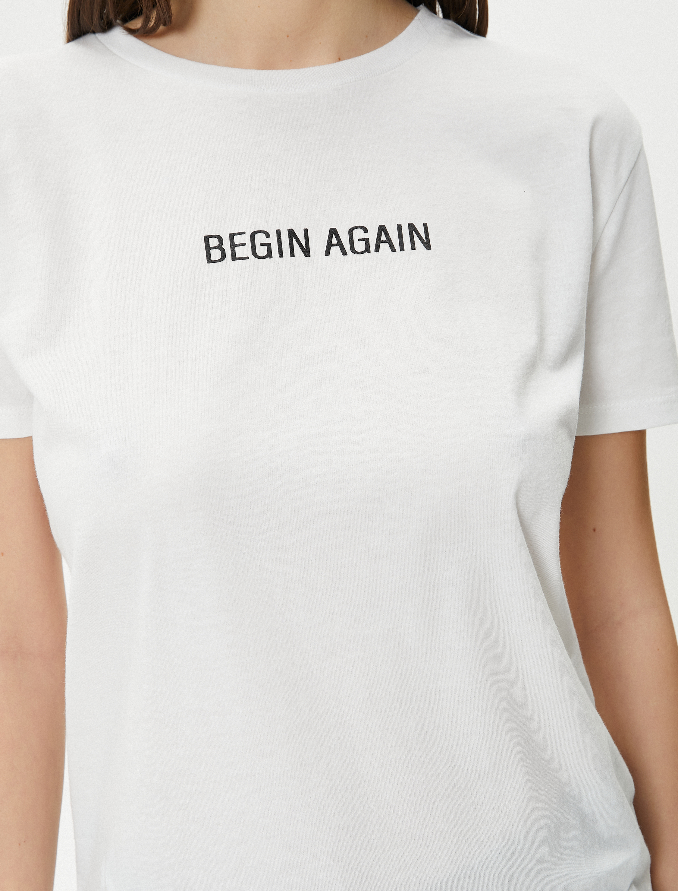   Baskılı Tişört Bisiklet Yaka Kısa Kollu Pamuklu