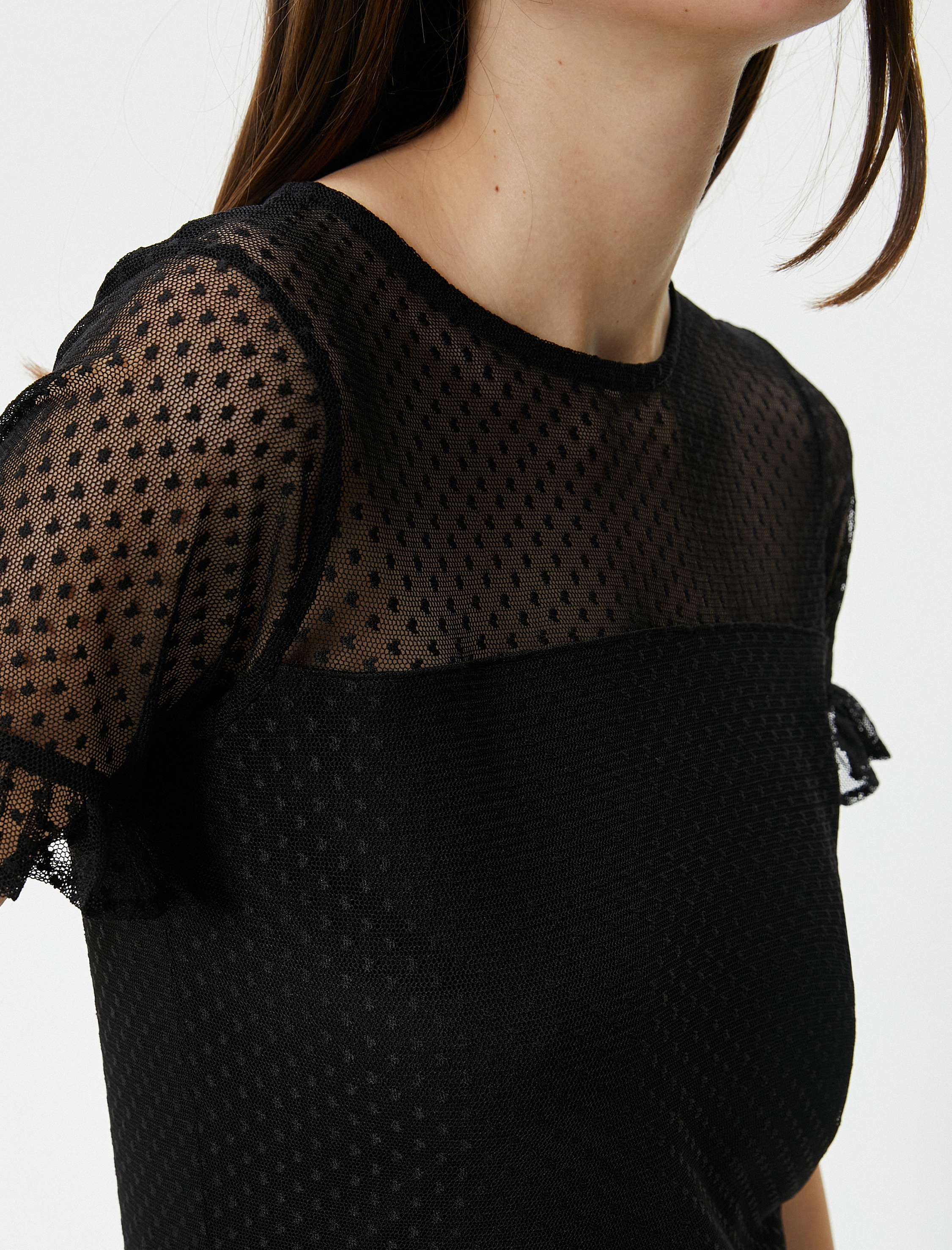   Dantelli Tişört Kısa Kollu Bisiklet Yaka