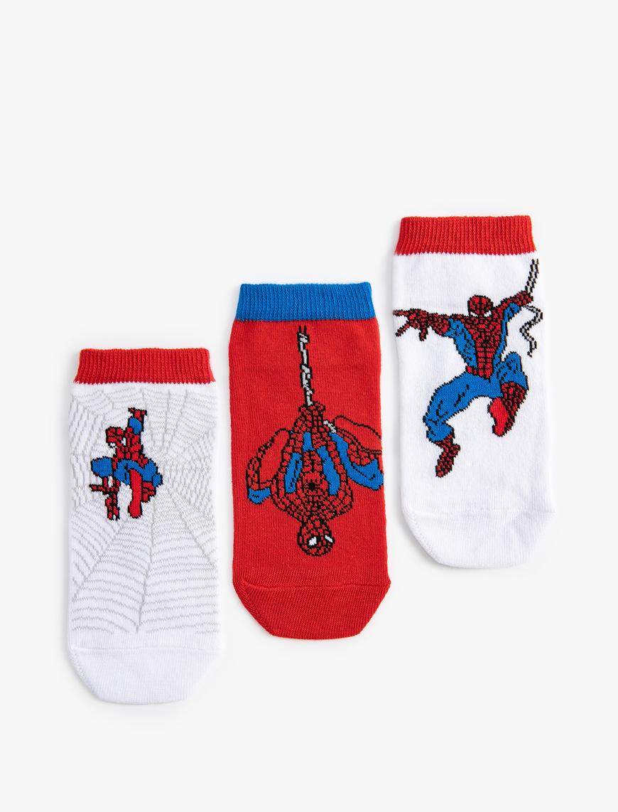  Erkek Çocuk 3'lü Spiderman Lisanslı Çorap Seti