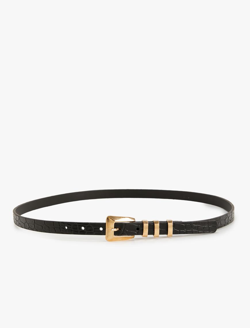  Kadın Metal Buckle Detail Faux Leather Belt