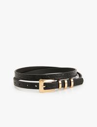 Metal Buckle Detail Faux Leather Belt