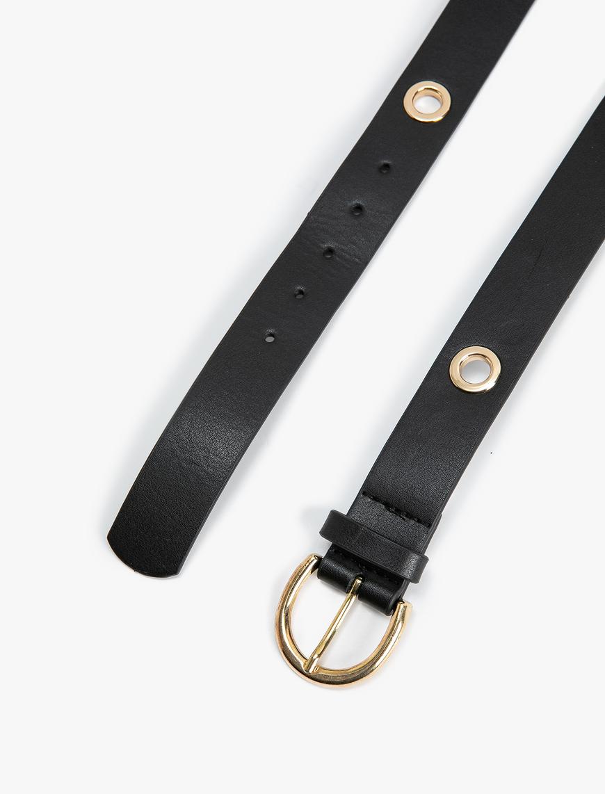  Kadın Metal Accessory Detail Faux Leather Belt