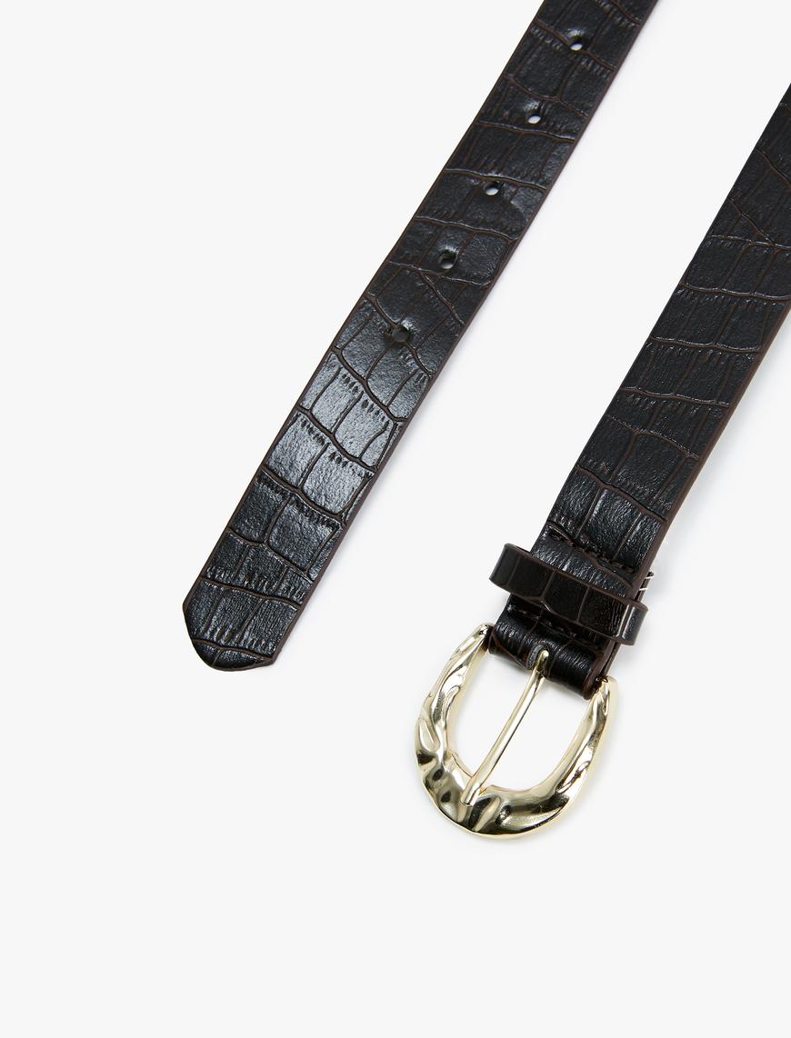  Kadın Faux Leather Metal Buckle Detail Belt