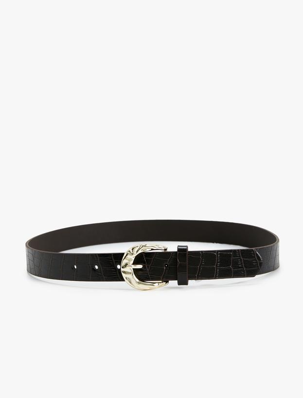 Faux Leather Metal Buckle Detail Belt_1