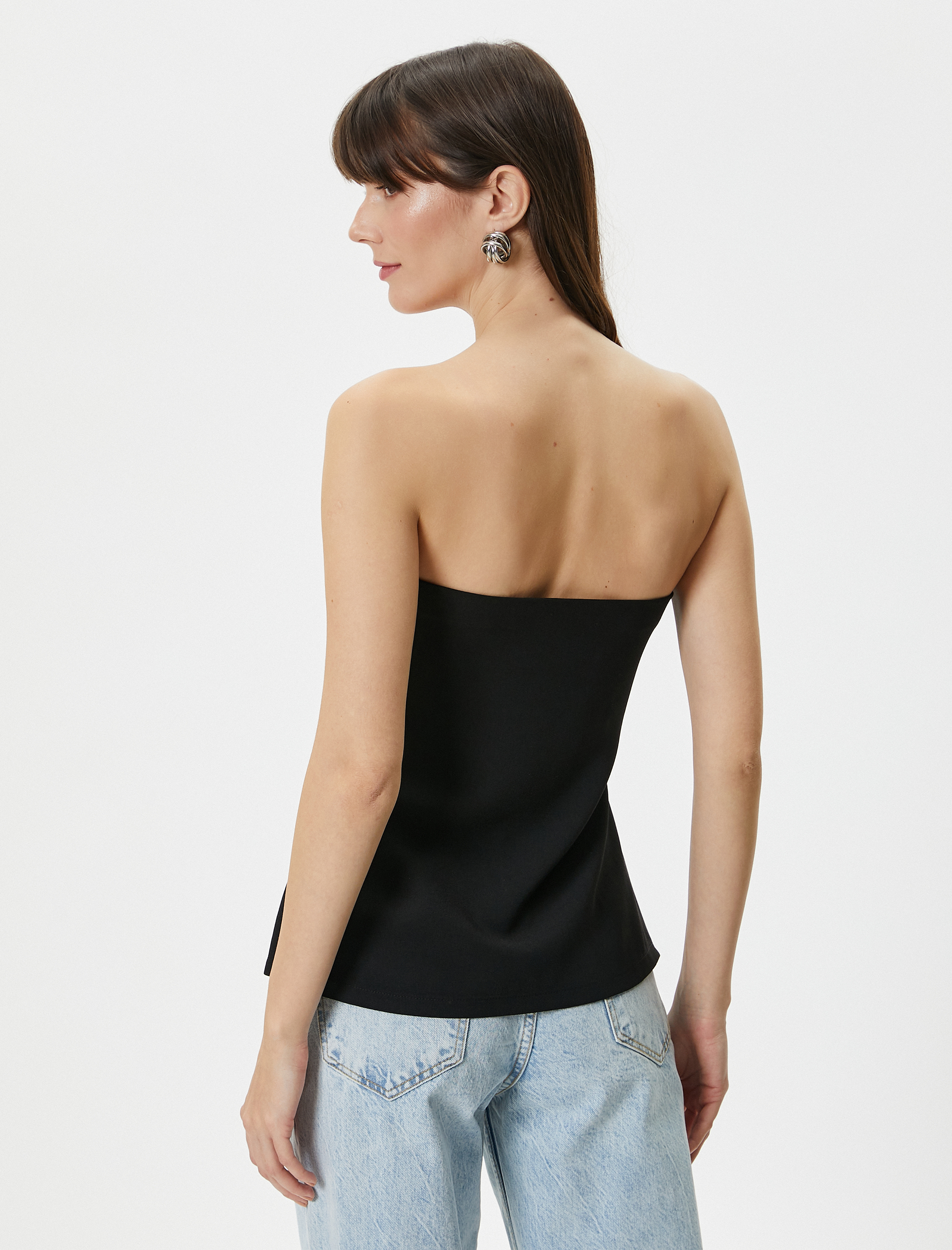   Straplez Bluz Asimetrik Kesim Slim Fit