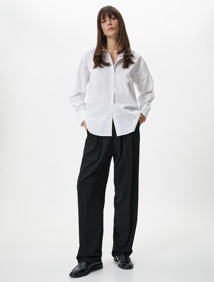  Uzun Kollu Poplin Gömlek Düğmeli Pamuklu Standart Kesim