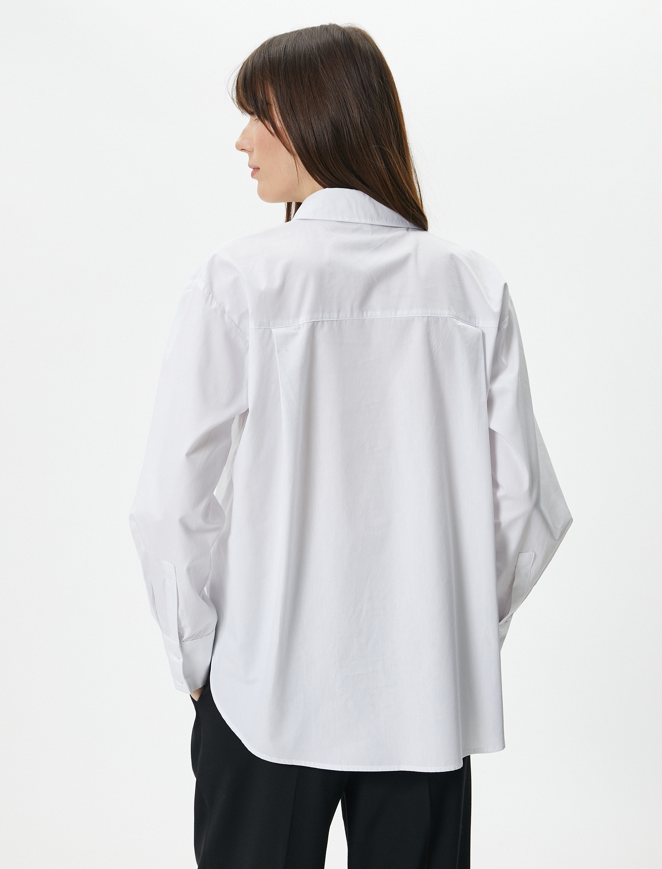   Uzun Kollu Poplin Gömlek Düğmeli Pamuklu Standart Kesim