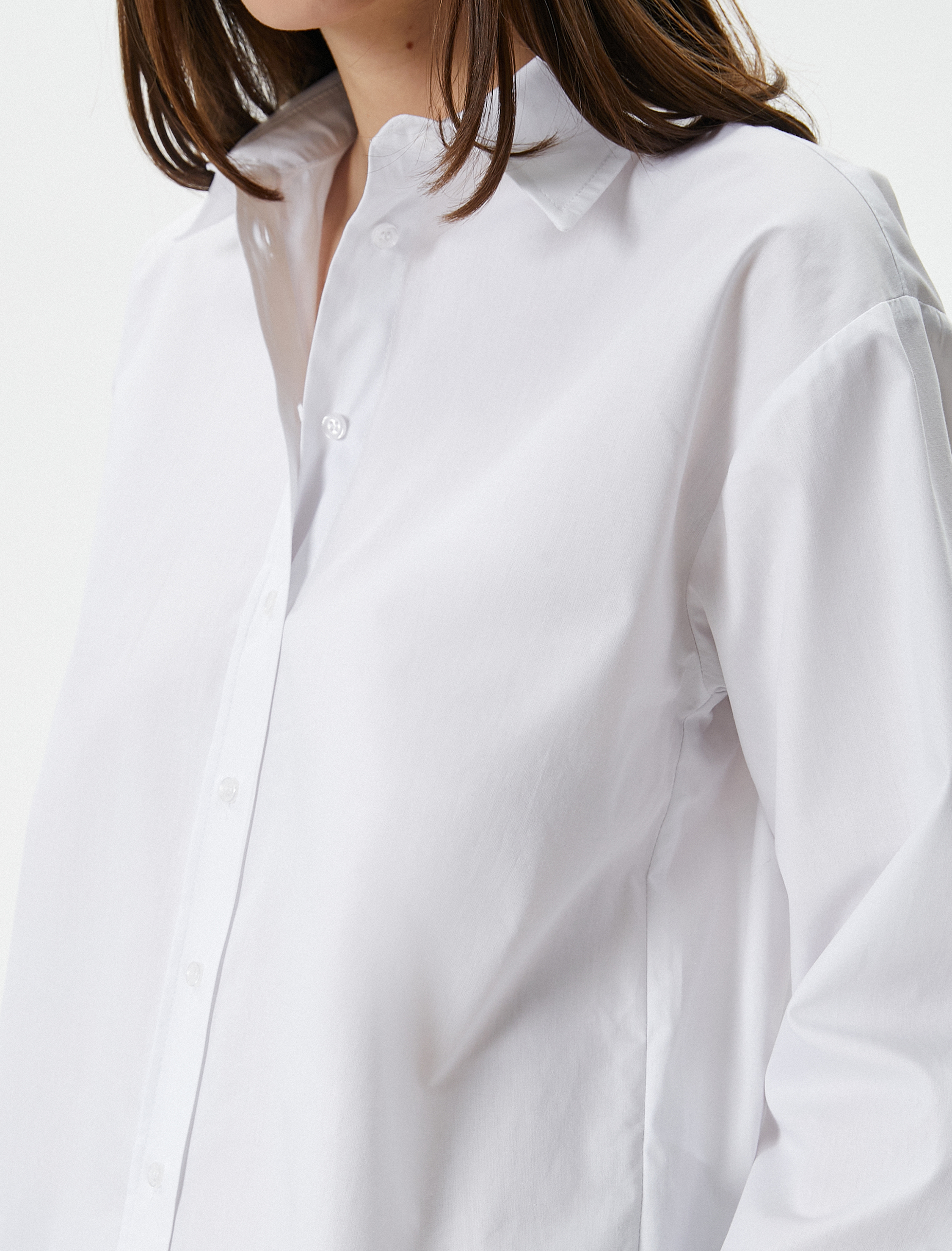   Uzun Kollu Poplin Gömlek Düğmeli Pamuklu Standart Kesim