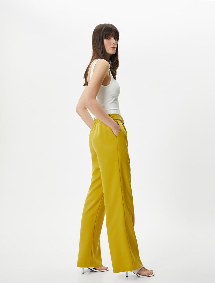  Bol Paça Pantolon Beli Kuşaklı Yüksek Bel Cepli