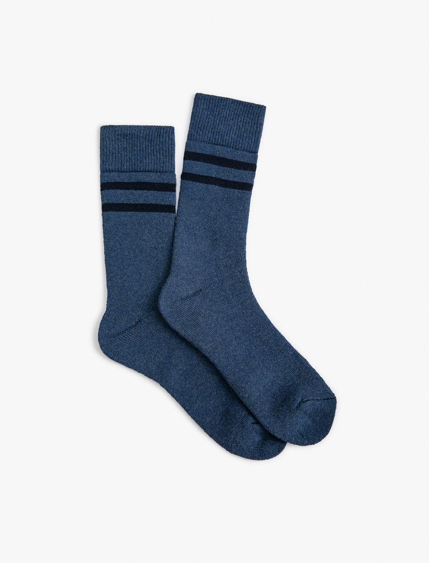  Erkek Havlu Çorap Soket Çizgi Desenli