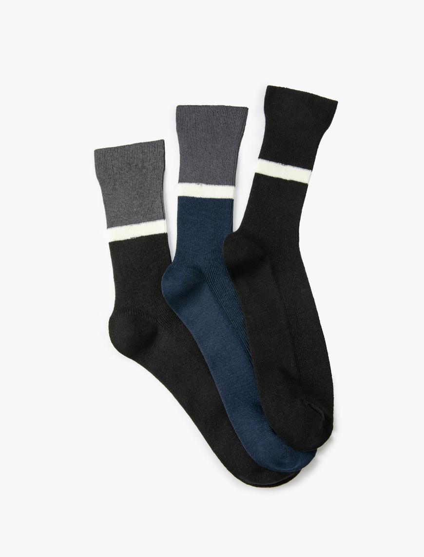  Erkek 3'lü Soket Çorap Seti Geometrik Desenli