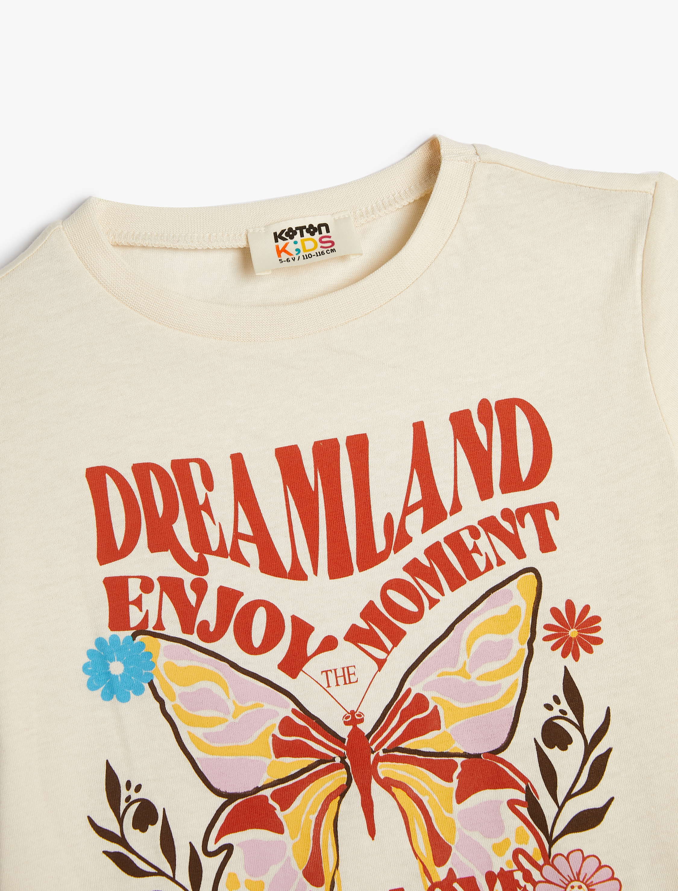  Kız Çocuk Tişört Kısa Kollu Bisiklet Yaka Kelebek Baskılı Pamuklu