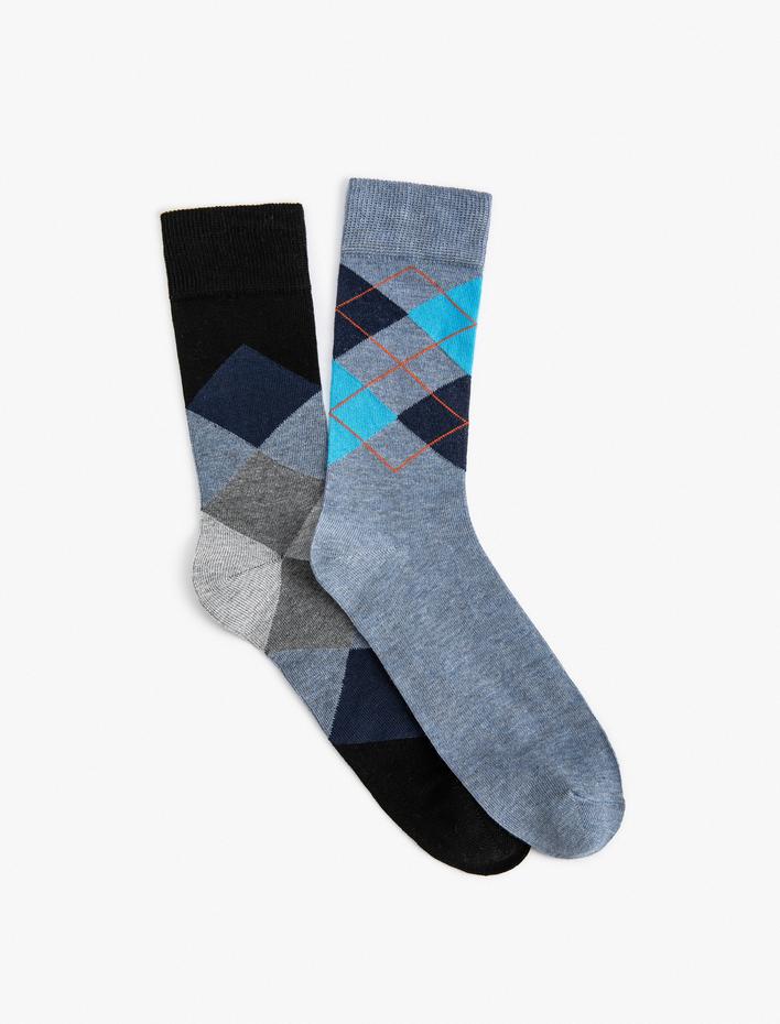 Erkek 2'li Soket Çorap Seti Geometrik Desenli