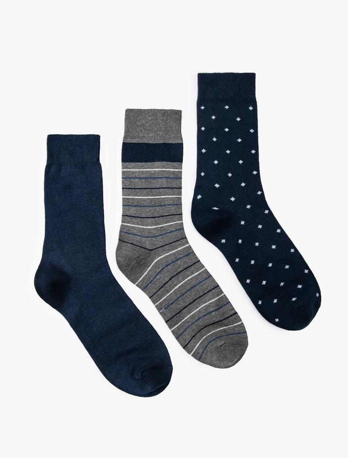 Erkek 3'lü Soket Çorap Seti Geometrik Desenli Çok Renkli