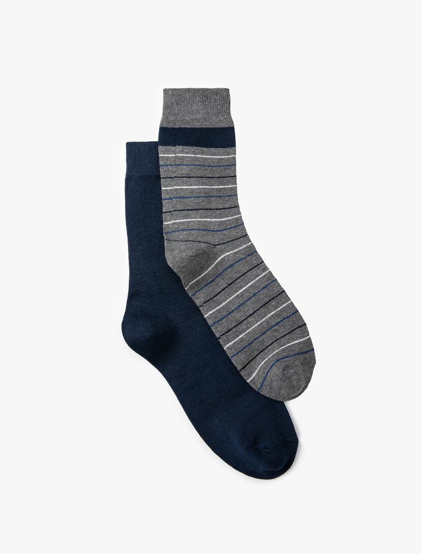  Erkek Çizgili 2'li Soket Çorap Seti Çok Renkli