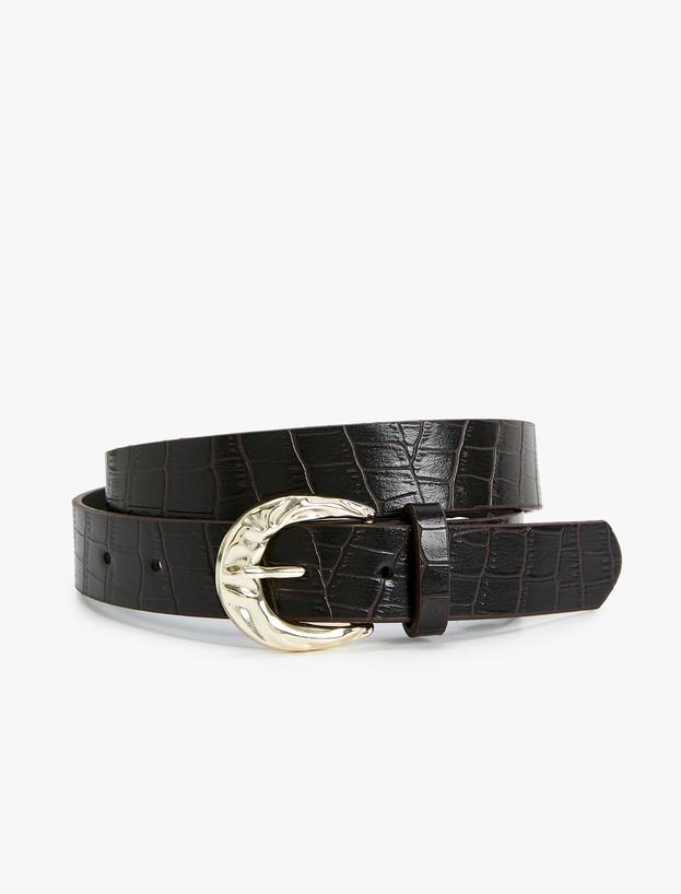 Faux Leather Metal Buckle Detail Belt_0