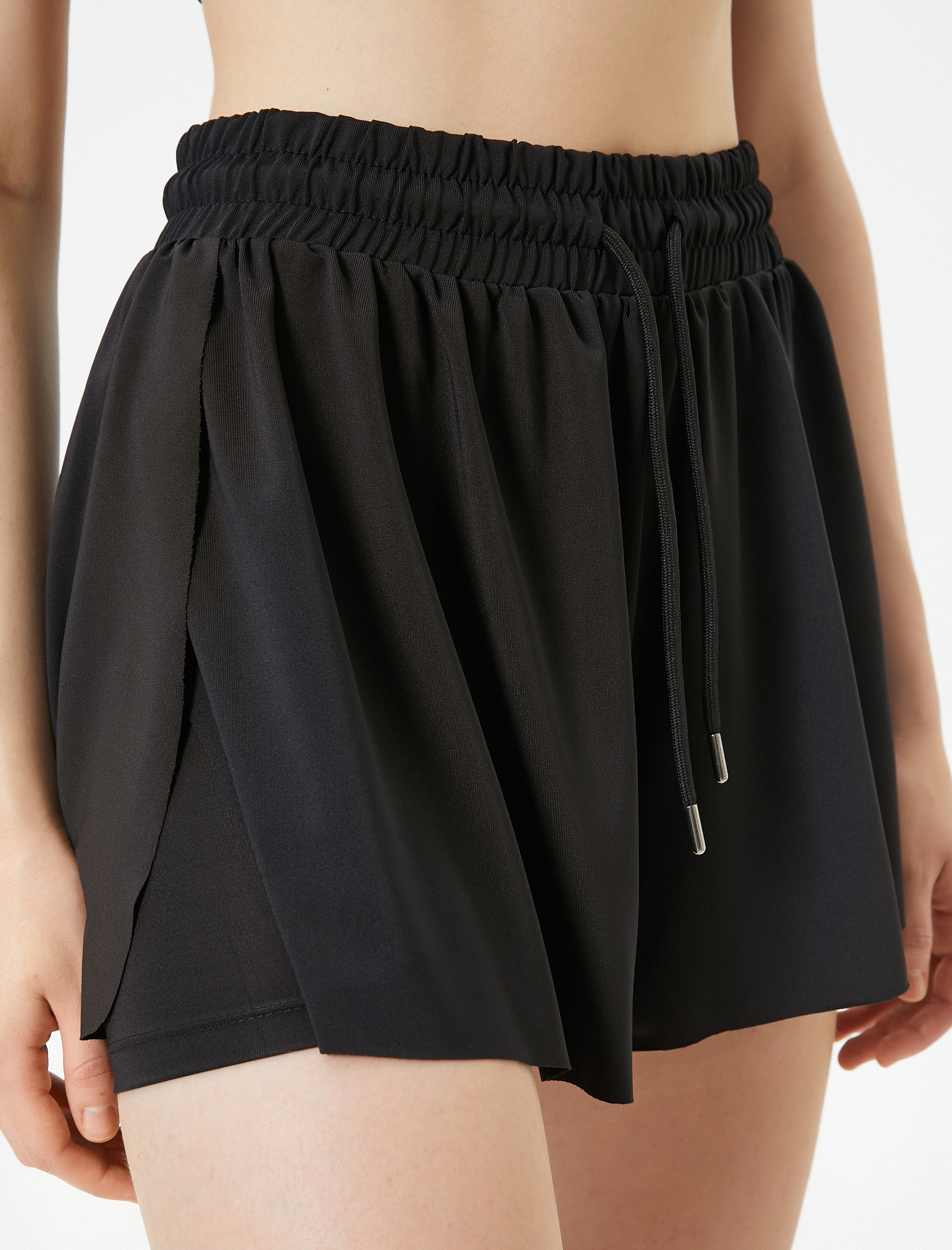   Taytlı Şort Spor Mini Boy Beli Bağlamalı Yüksek Bel