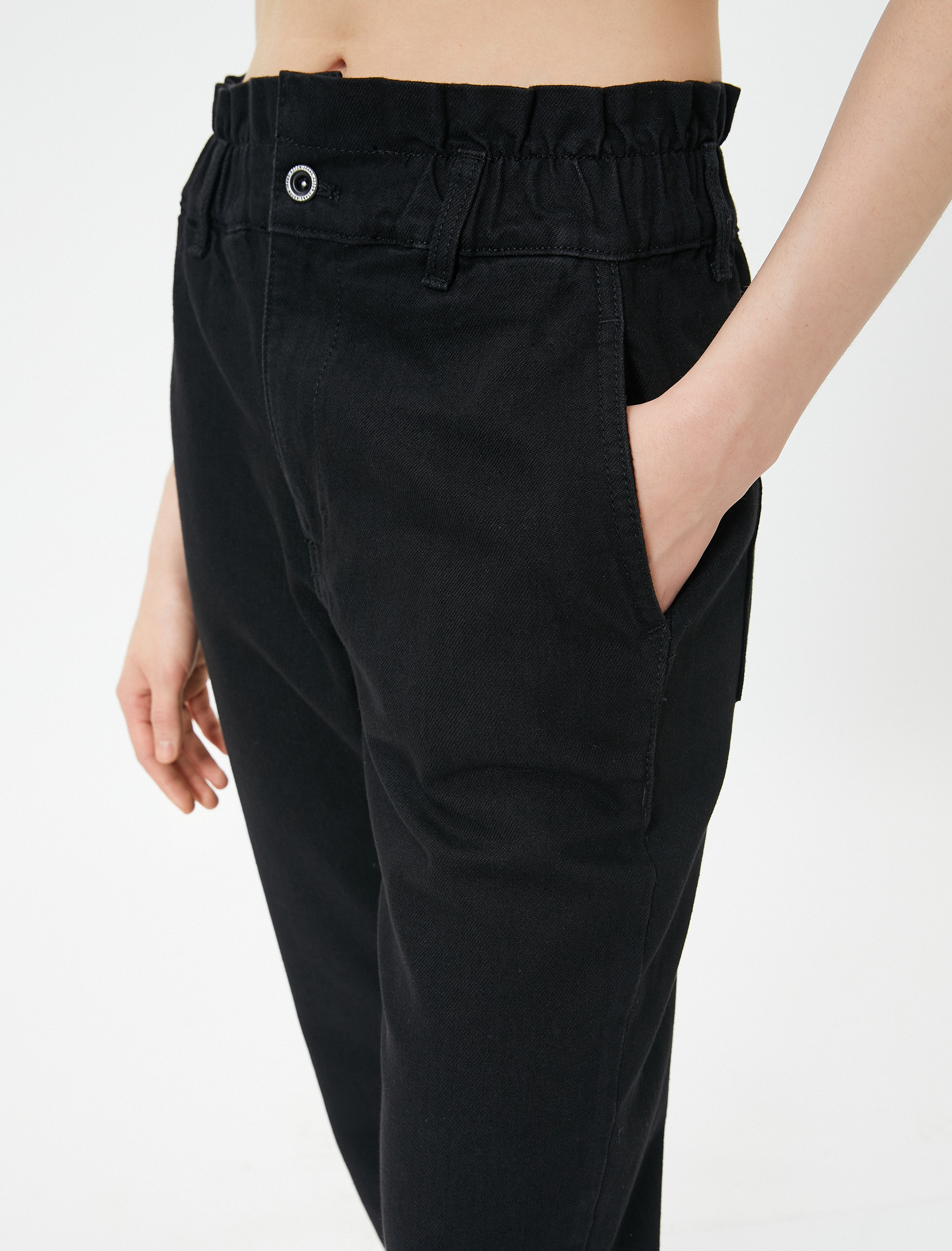   Beli Lastikli Jeans Yüksek Bel Cepli Pamuklu - Baggy Jeans