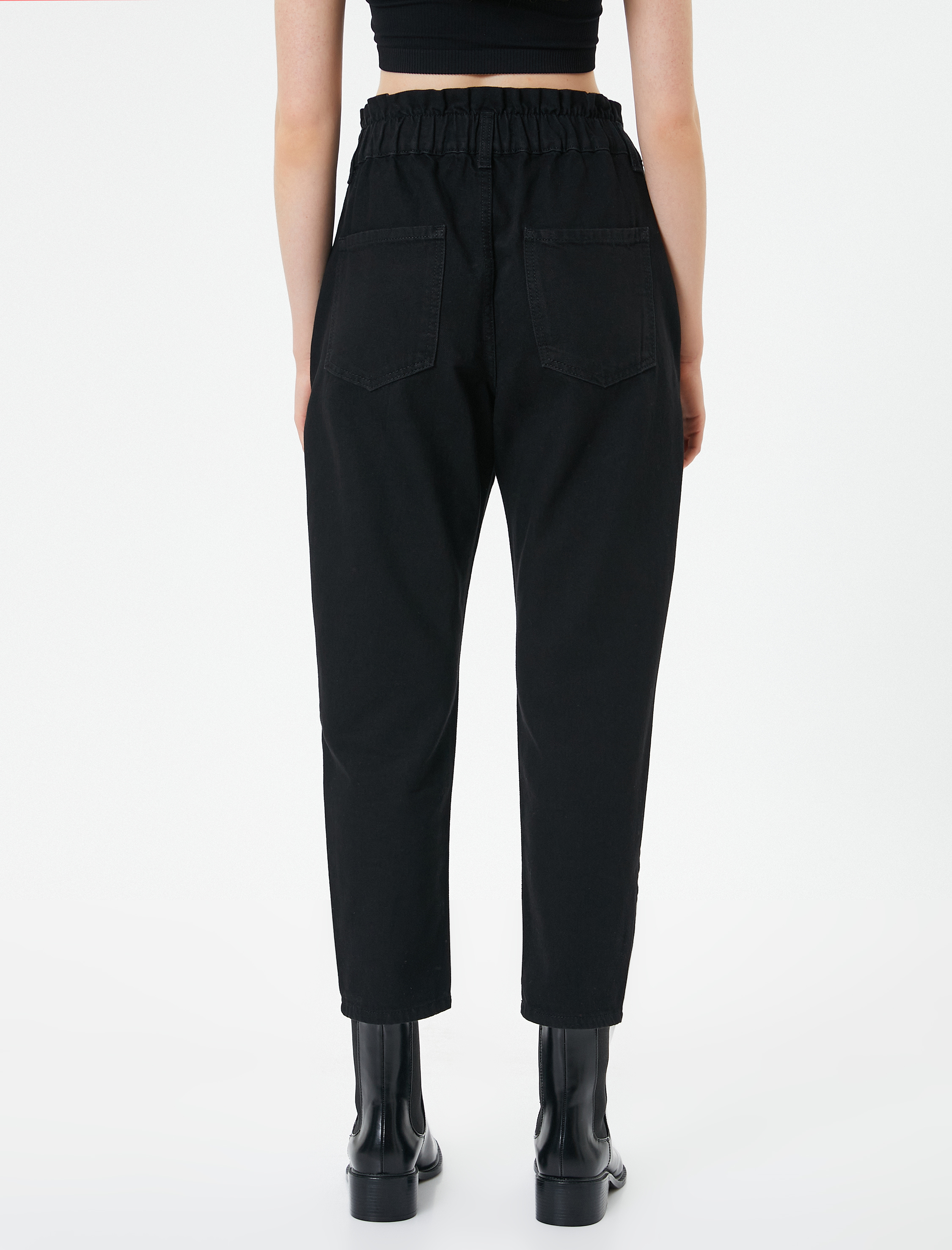   Beli Lastikli Jeans Yüksek Bel Cepli Pamuklu - Baggy Jeans