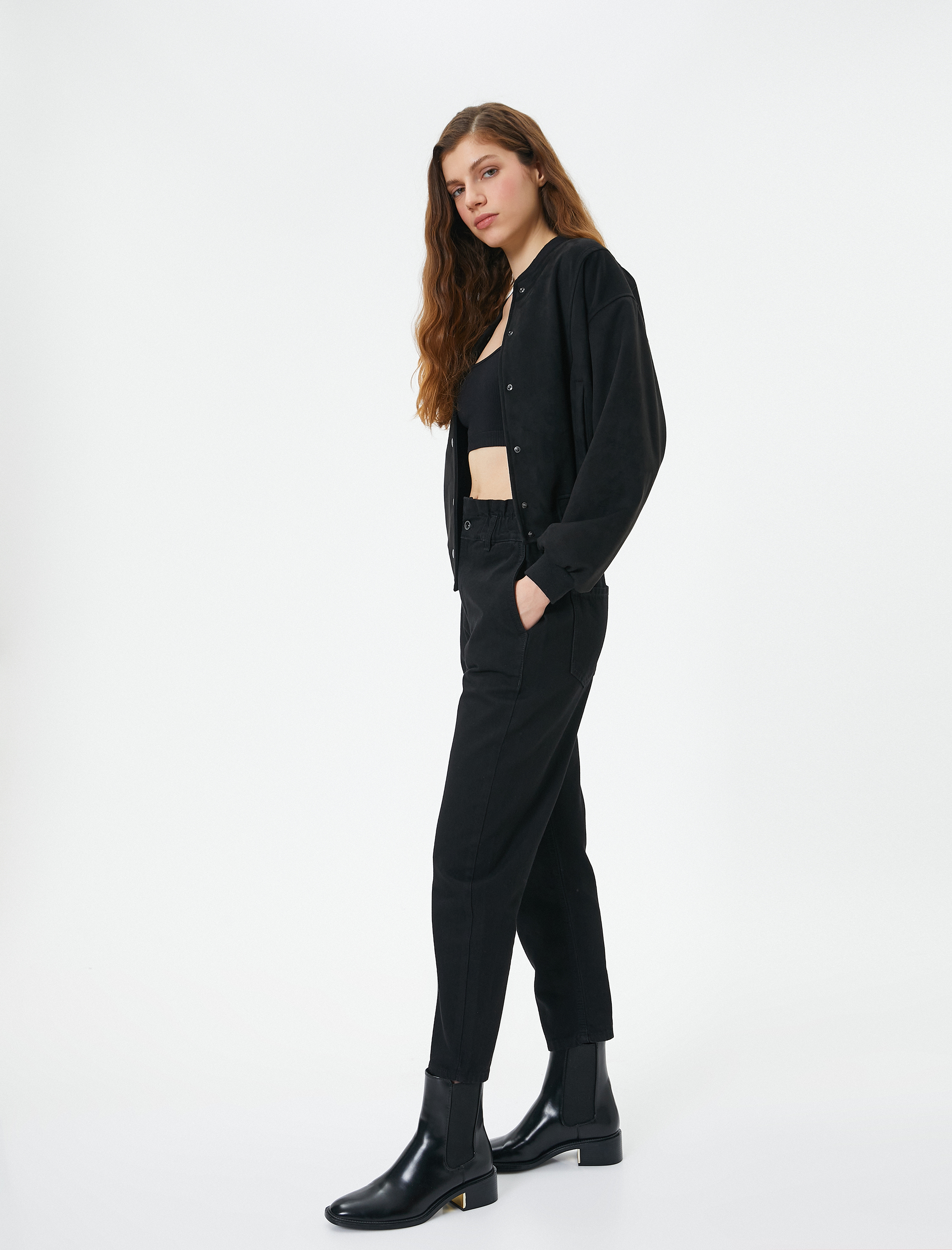   Beli Lastikli Jeans Yüksek Bel Cepli Pamuklu - Baggy Jeans