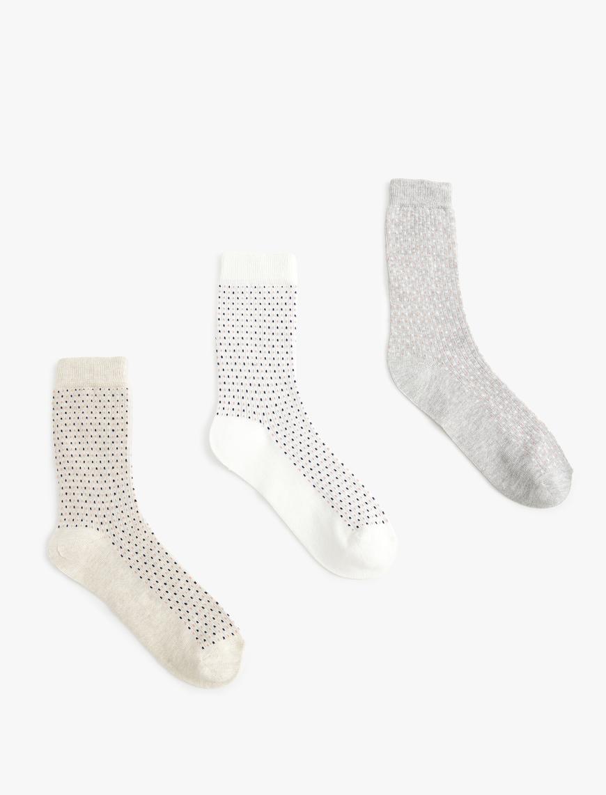  Kadın Puantiyeli 3'lü Soket Çorap Seti Çok Renkli