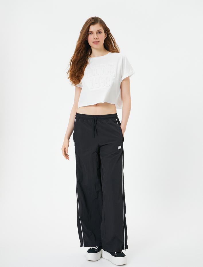  Crop Tişört Rahat Kalıp Kısa Kollu Bisiklet Yaka Pamuklu