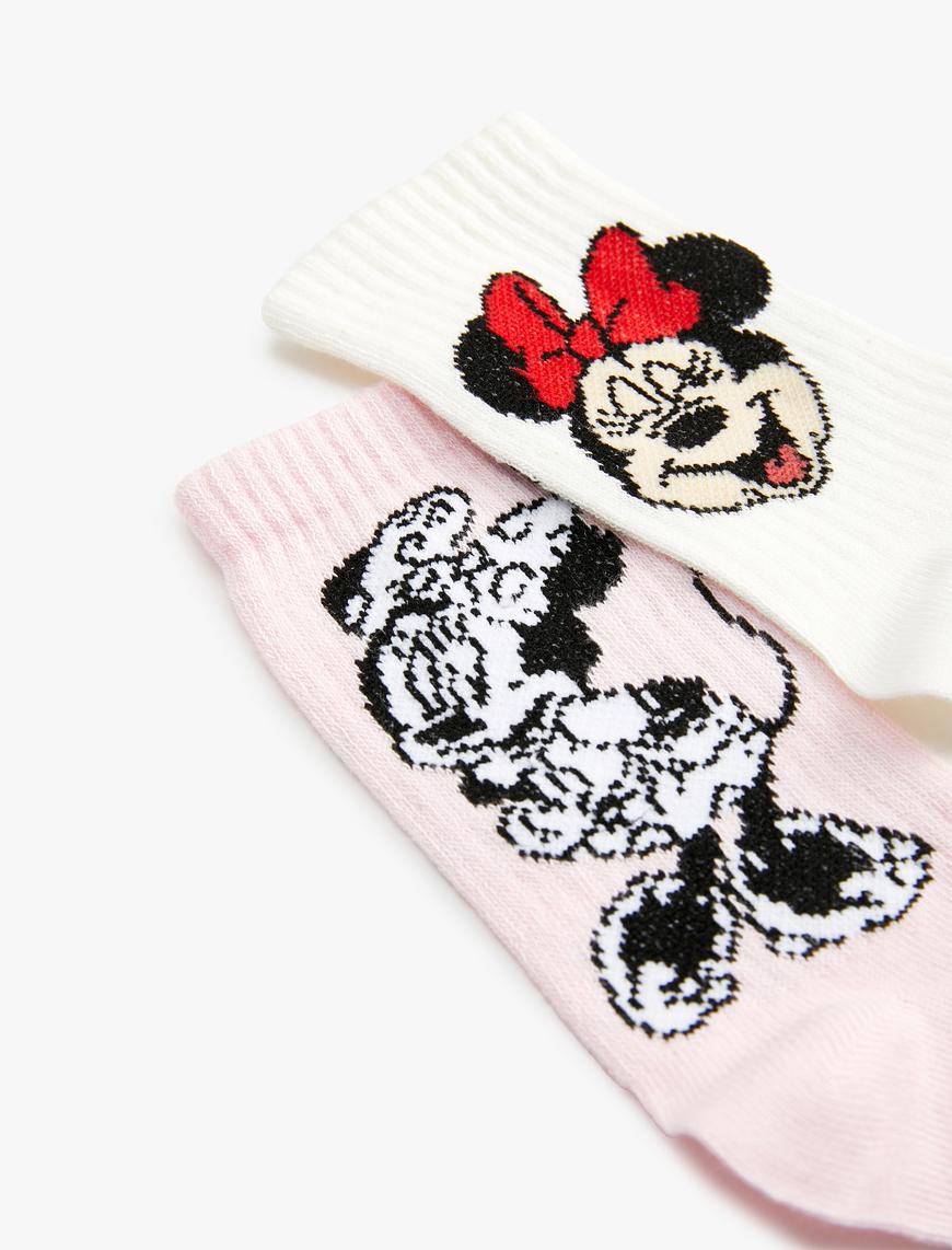  Kız Çocuk 2'li Minnie Mouse Baskılı Çorap Lisanslı
