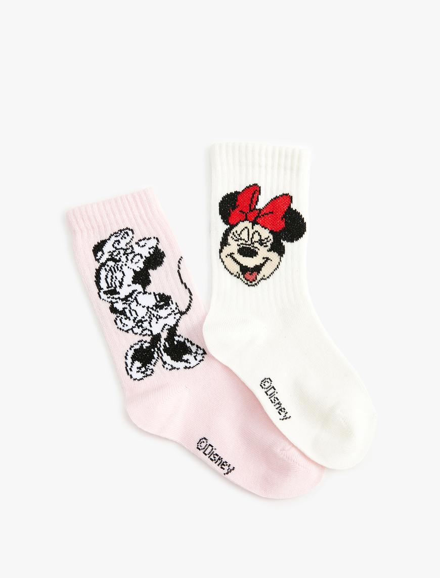  Kız Çocuk 2'li Minnie Mouse Baskılı Çorap Lisanslı