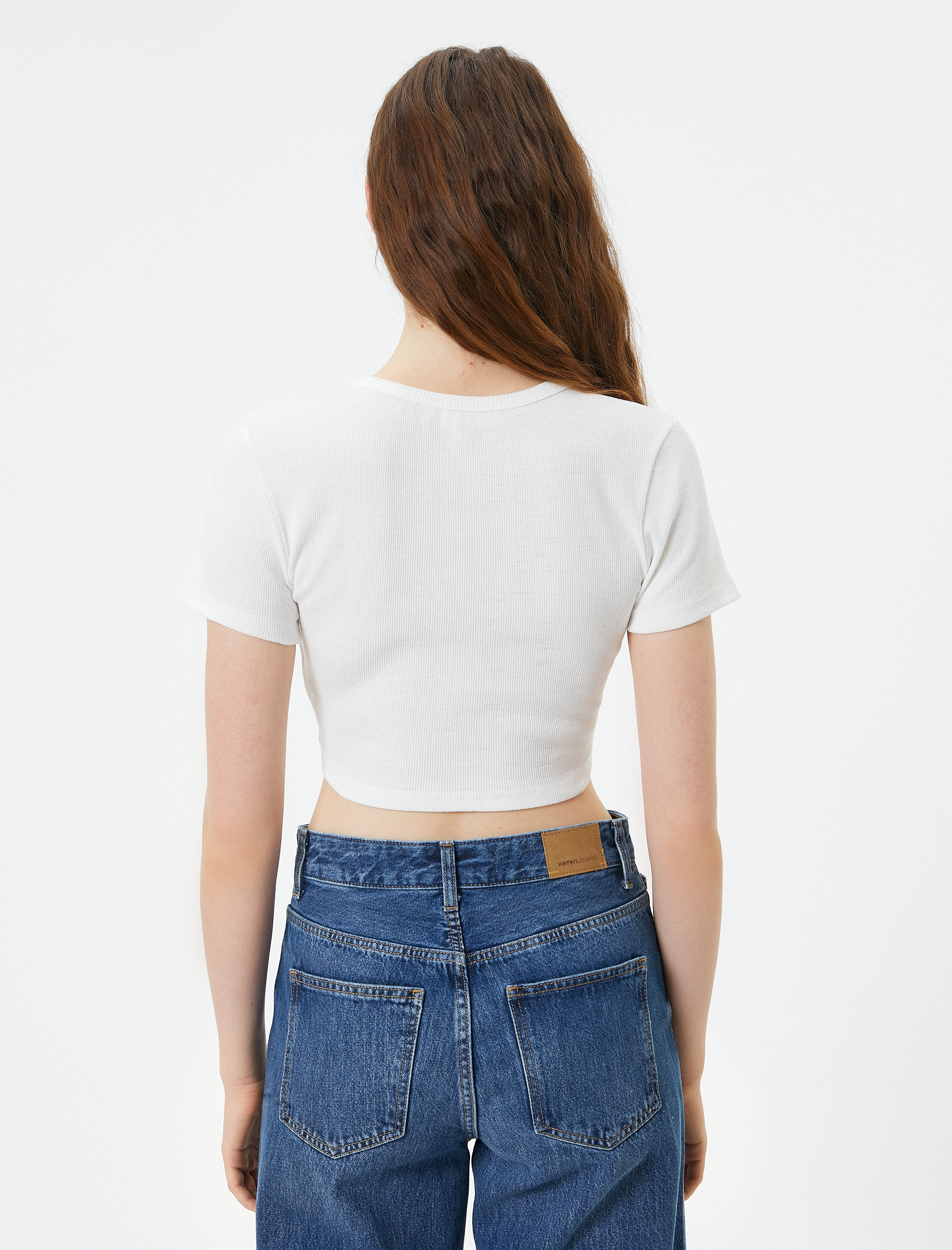   Basic Crop Tişört Ribanalı Kısa Kollu Bisiklet Yaka Slim Fit