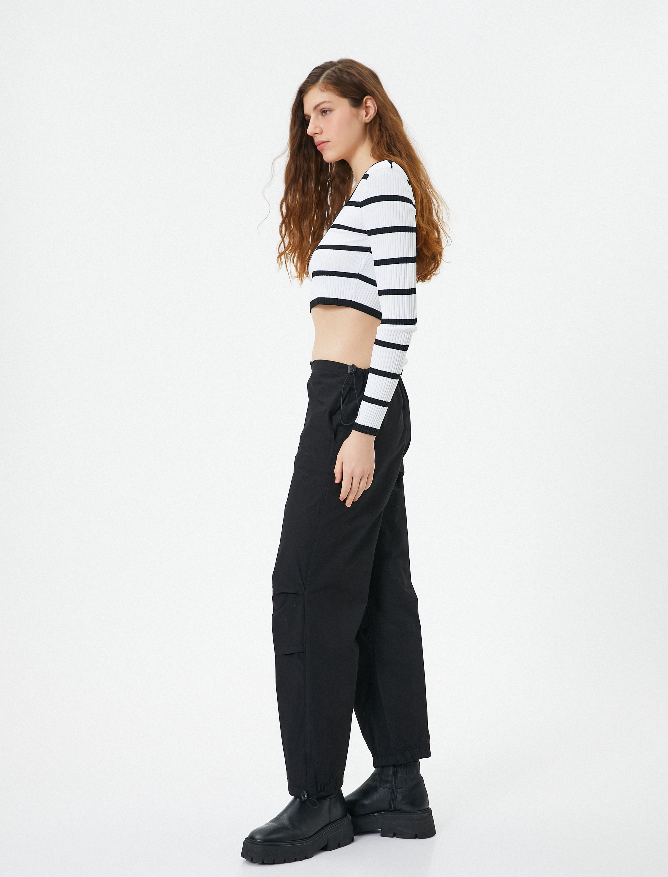   Oversize Paraşüt Pantolon Kat Detaylı Cepli Pamuklu