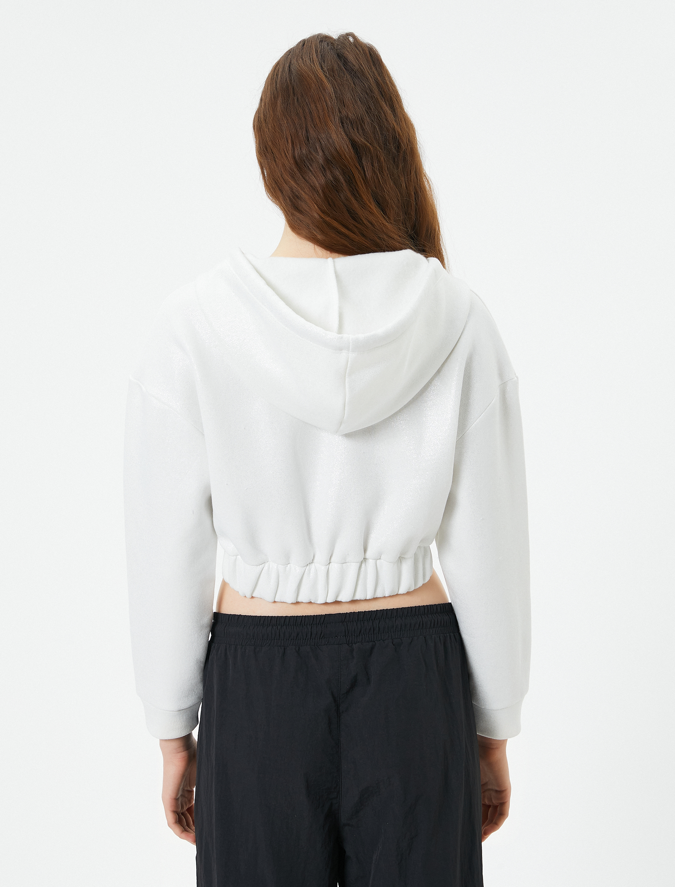   Şardonlu Crop Kapşonlu Sweatshirt Fermuarlı Korse Detaylı