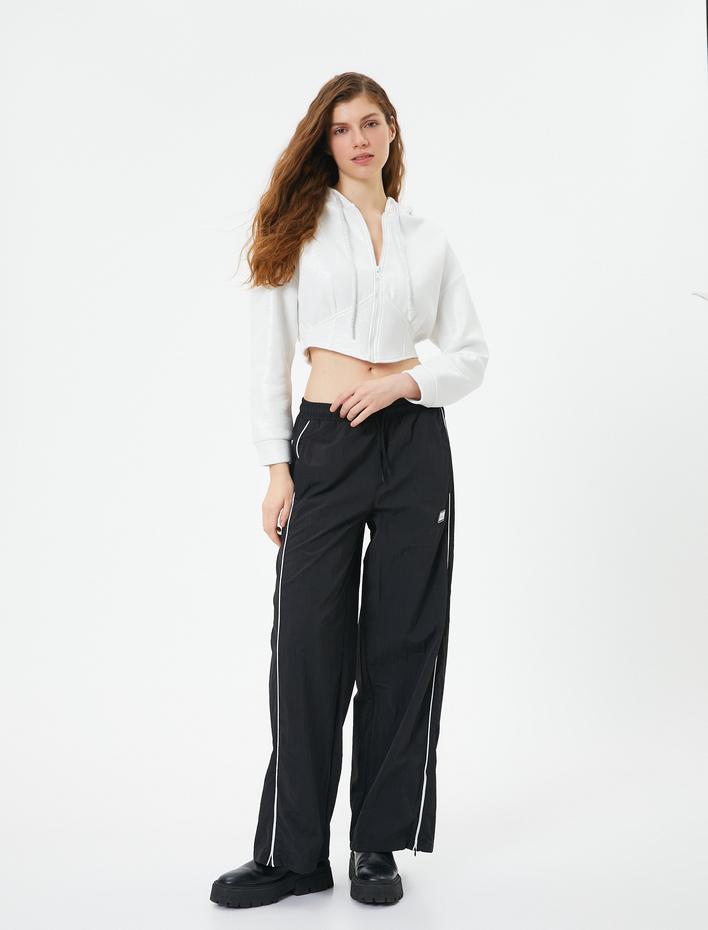  Şardonlu Crop Kapşonlu Sweatshirt Fermuarlı Korse Detaylı